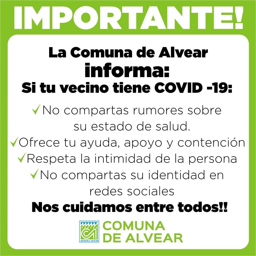 Desde la Comuna de Alvear piden respeto por los pacientes de Covid-19