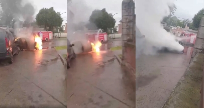 Incendio de un taxi en Av. Juan D. Perón: Intervención exitosa de Bomberos Voluntarios
