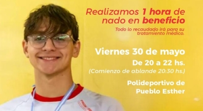 Una hora de nado solidario en Pueblo Esther para ayudar a Matías Bottoni