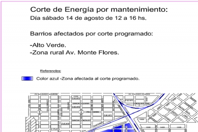 Corte de luz programado para éste sábado en Alto Verde y Monte Flores